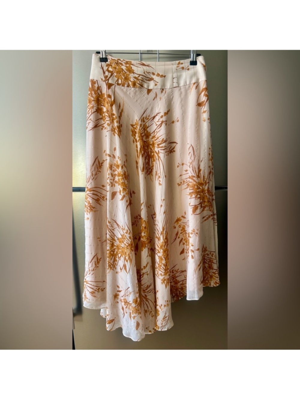 Joie Silk Floral Midi Skirt Cream Brown A-Line Size 12